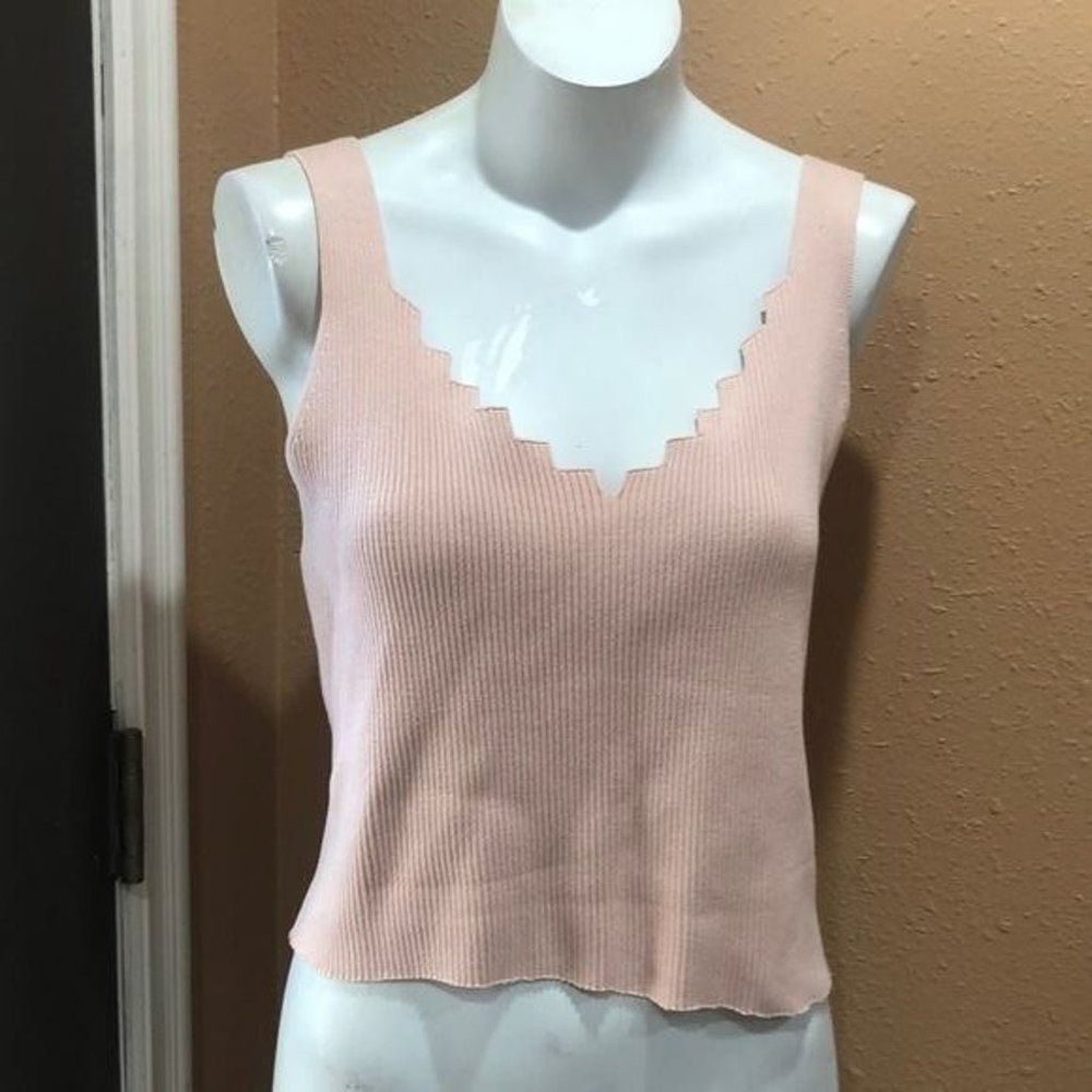 English Factory light pink v neck ribbed tank